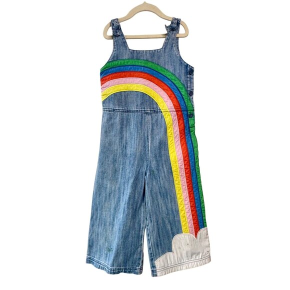 Mini Boden Other - MINI BODEN Denim Rainbow Overalls Jumpsuit 6-7 122cm Blue Overall Clouds Bows